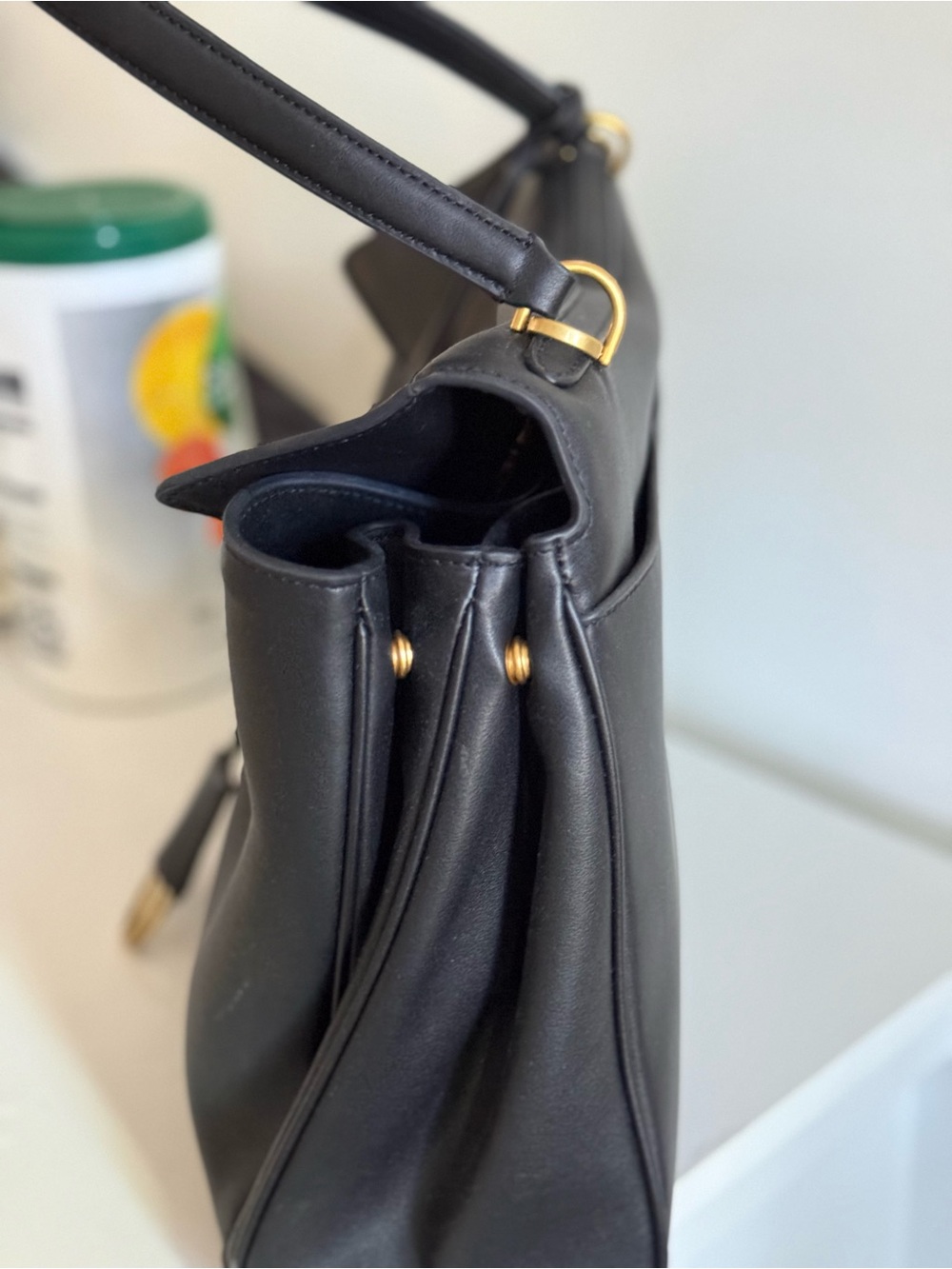 Black Leather Top-Handle Shoulder Bag - Picture 4 of 8